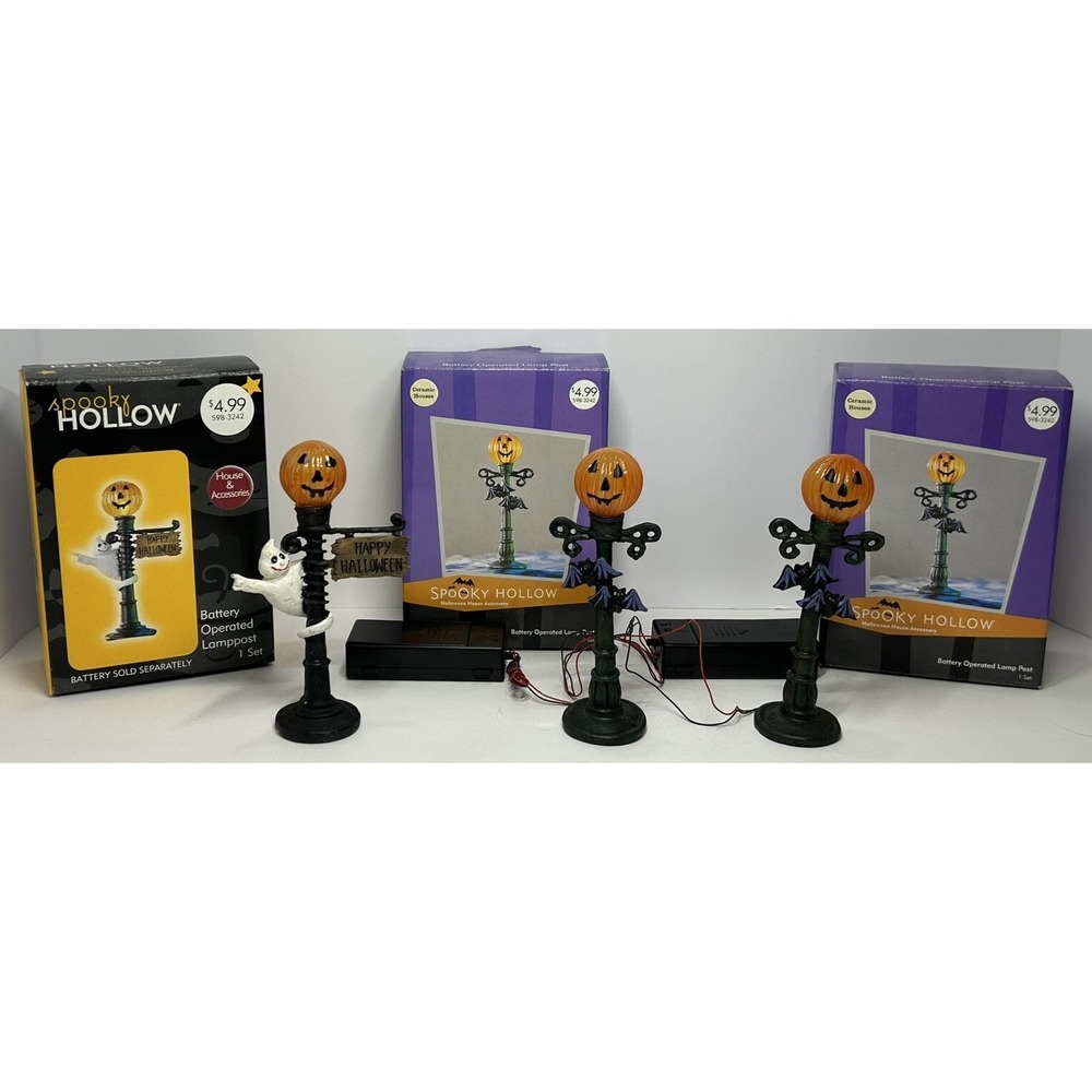 Halloween Haunted House Village‎ Jack O Lantern Street Lamps Lighted Decor